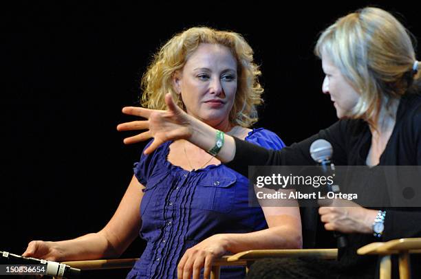 Actress Virginia Madsen and actress Hallie Todd participate in the 11th Annual Official Star Trek Convention - day 2 held at the Rio Hotel & Casino...