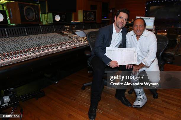 The Voice's Chris Mann and Legendary Crooner Paul Anka Photo Call held at Conway Recording Studios on August 27, 2012 in Los Angeles, California.