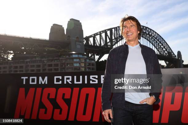 Tom Cruise poses at the Overseas Passenger Terminal for the "Mission Impossible: Dead Reckoning Part One" Photo Call on July 02, 2023 in Sydney,...