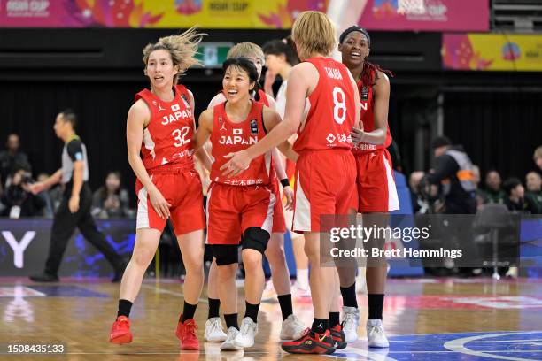 Team Japan celebrate during the 2023 FIBA Women's Asia Cup Final match between China and Japan at Sydney Olympic Park Sports Centre on July 02, 2023...