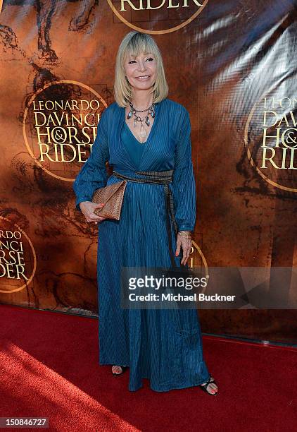 Monique St. Pierre arrives at the unveiling of the Leonardo da Vinci sculpture "Horse And Rider" at Greystone Mansion on August 27, 2012 in Beverly...
