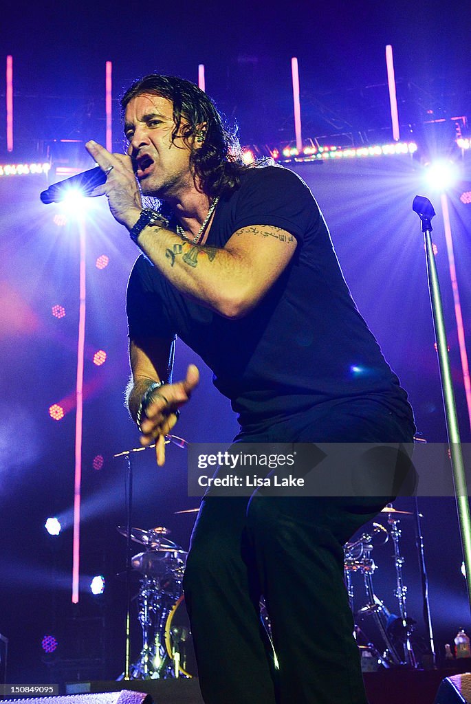 Vocalist Scott Stapp of the band Creed performs in concert at the