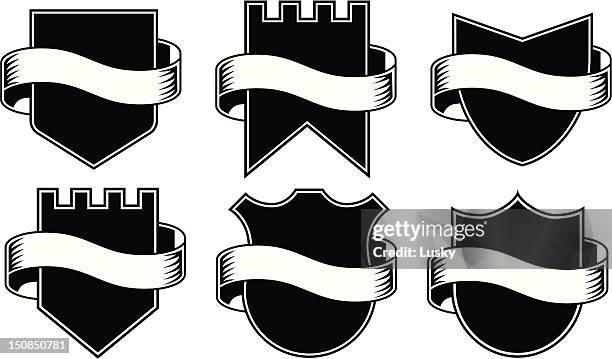 vector shields with ribbons - fort stock illustrations