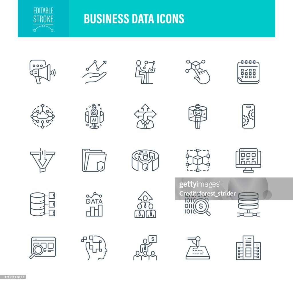 Business Data Icons Editable Stroke