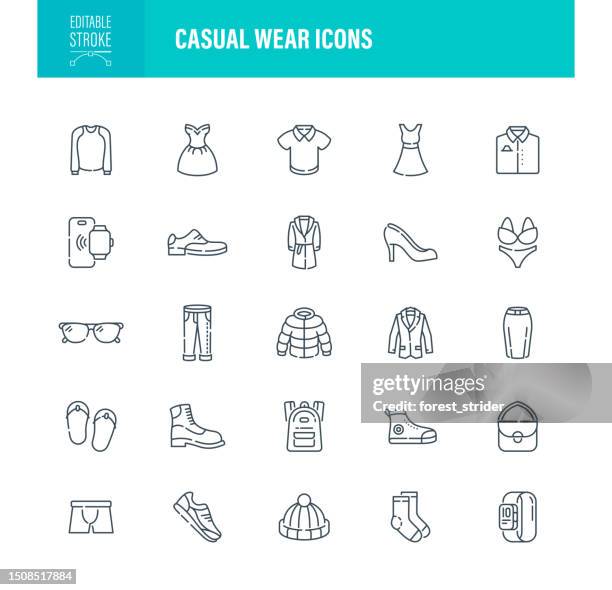 stockillustraties, clipart, cartoons en iconen met casual wear icons editable stroke - manchetknoop