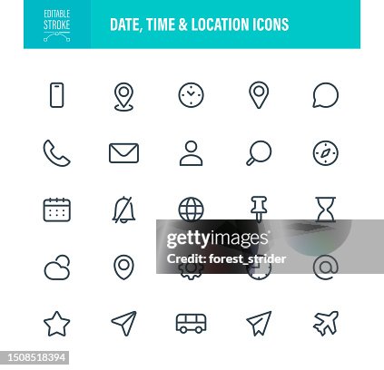 Iconos de fecha, hora y ubicación Trazo editable Iconos de fecha, hora y ubicación Trazo editable