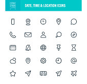 Date, Time and Location Icons Editable Stroke