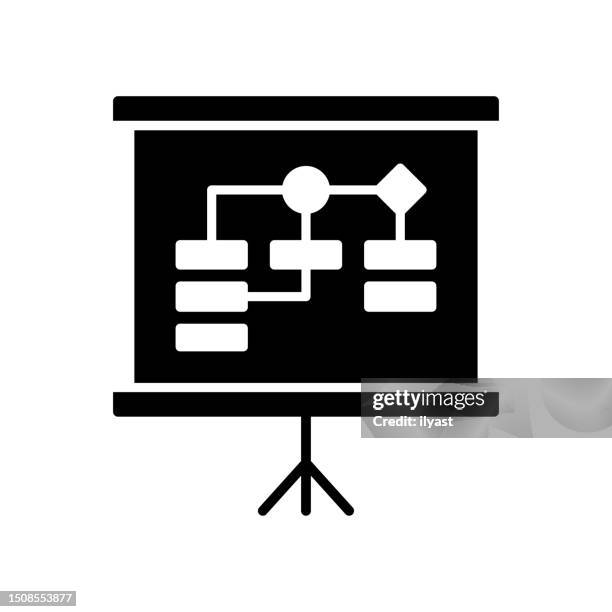 flowchart black line & fill vector icon - organisation chart icon stock illustrations