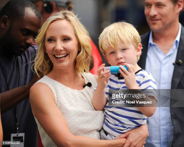 Anne Heche and her son Atlas Heche Tupper visit "Extra" at The Grove on August 27, 2012 in Los Angeles, California.