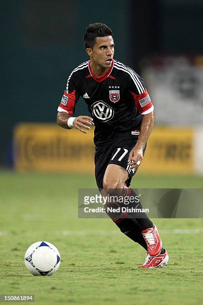 Marcelo Saragosa of D.C. United controls the ball against the Chicago Fire at RFK Stadium on August 22, 2012 in Washington, DC. D.C. United won 4-0.