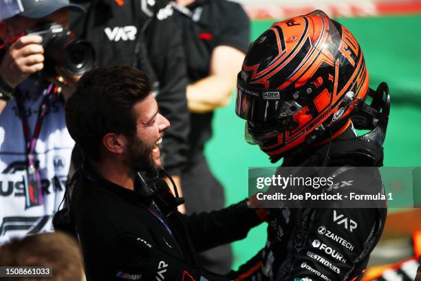 Race winner Richard Verschoor of Netherlands and Van Amersfoort Racing celebrates in parc ferme during the Round 8:Spielberg Feature race of the...