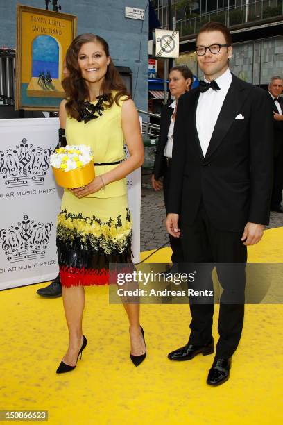 Princess Victoria of Sweden and Prince Daniel arrive for the Polar Music Prize at Konserthuset on August 28, 2012 in Stockholm, Sweden.