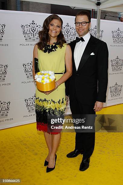 Princess Victoria of Sweden and Prince Daniel arrive for the Polar Music Prize at Konserthuset on August 28, 2012 in Stockholm, Sweden.