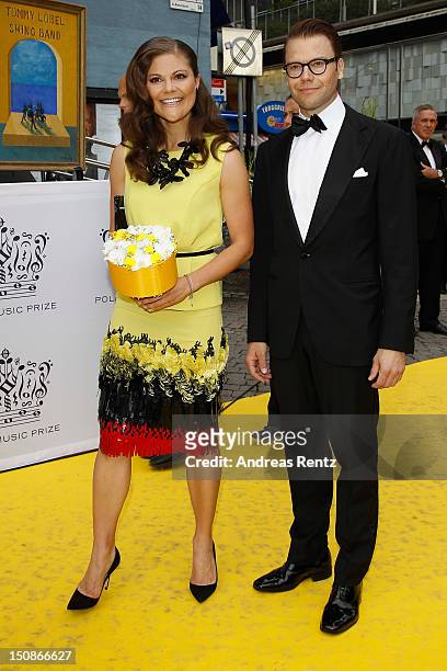 Princess Victoria of Sweden and Prince Daniel arrive for the Polar Music Prize at Konserthuset on August 28, 2012 in Stockholm, Sweden.