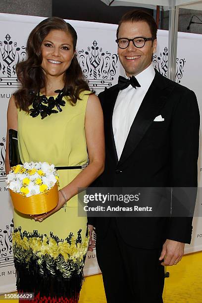 Princess Victoria of Sweden and Prince Daniel arrive for the Polar Music Prize at Konserthuset on August 28, 2012 in Stockholm, Sweden.