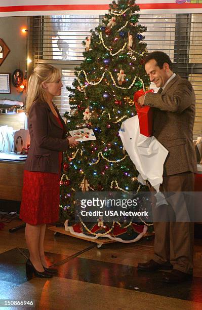 Mr. Monk and the Secret Santa" Episode 9 -- Pictured: Rachael Harris as Cpl. Alice Westergren, Tony Shalhoub as Adrian Monk --