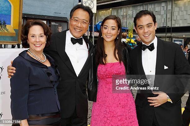 Jill Hornor Ma, cellist Yo-Yo Ma with daughter Emily Ma and son Nicholas arrive for the Polar Music Prize at Konserthuset on August 28, 2012 in...
