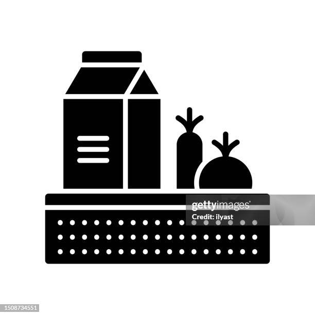 groceries black line & fill vector icon - breakfast with view stock illustrations