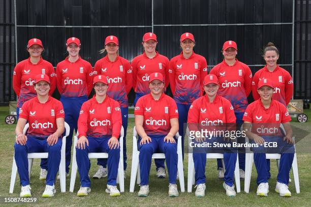 The England Women A players pose for a team photograph prior to the One Day International between England Women A and Australia Women A at The Sports...