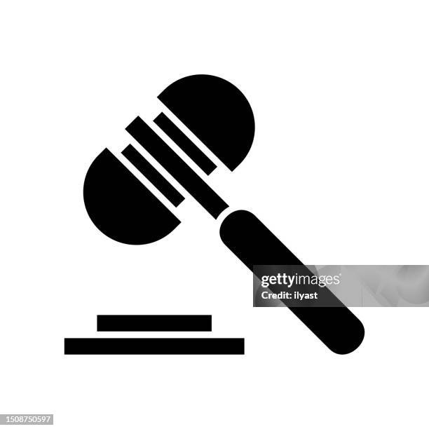 justice black line & fill vector icon - bid stock illustrations