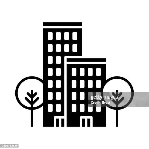 living spaces black line & fill vector icon - district icon stock illustrations