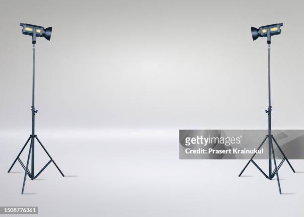 studio lighting equipment and white background - tripod lamp stock pictures, royalty-free photos & images