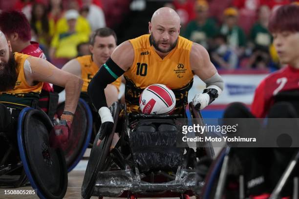 Chris Bond of team Australia competes against team Japan during the World Wheelchair Rugby Asia-Oceania Championship at Tokyo Metropolitan Gymnasium...