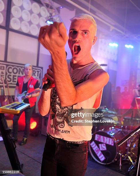 Singer Tyler Glenn of Neon Trees performs at the MLB Fan Cave on August 28, 2012 in New York City.