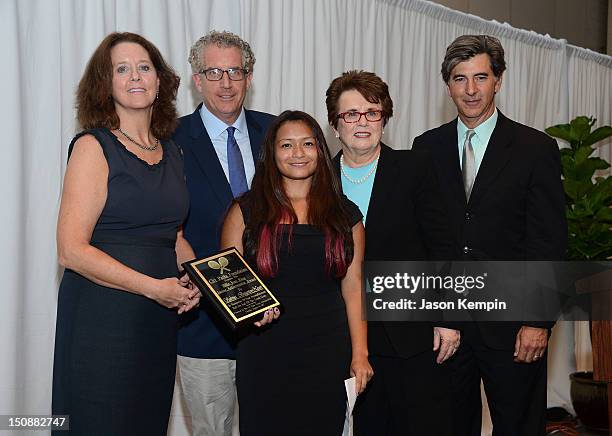 Alison Tocci, David Moore, Sabrina Bragerton-Nasert, Billie Jean King and Budd Mishkin attend the 15th Annual CityParks Tennis Benefit at USTA Billie...