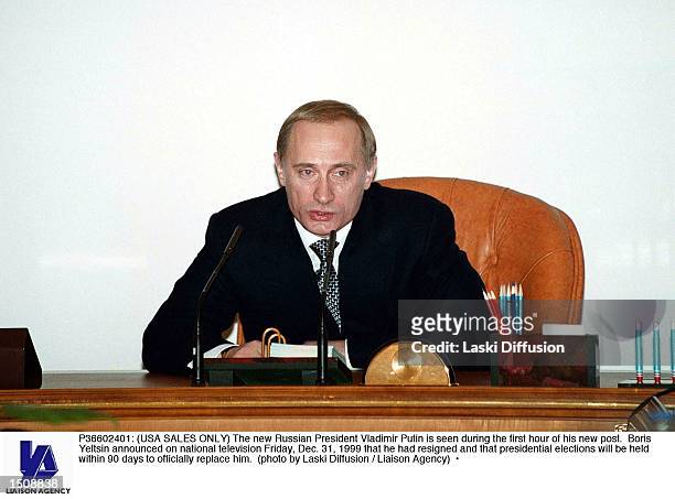 The new Russian President Vladimir Putin is seen during the first hour of his new post. Boris Yeltsin announced on national television Friday, Dec....