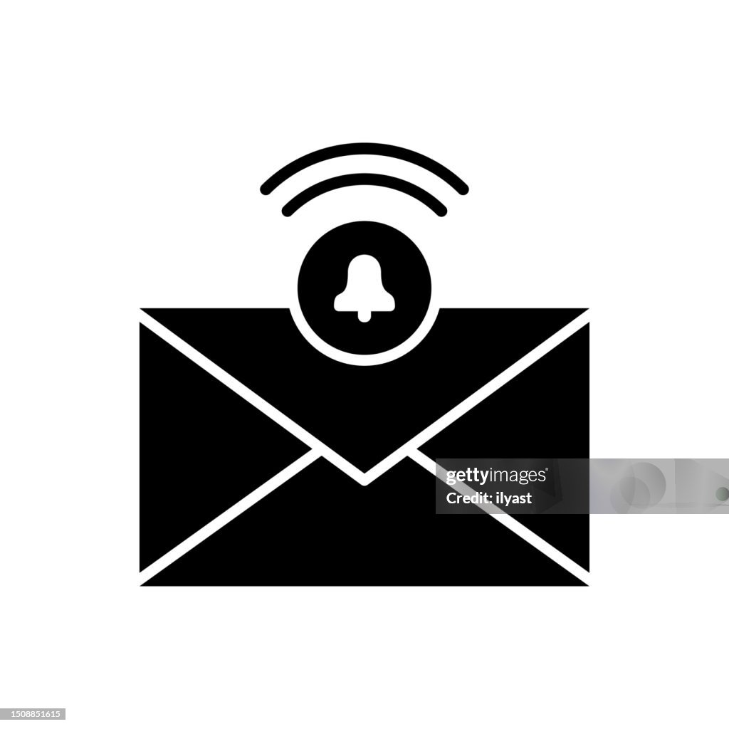 Mensaje de alerta de línea negra e icono de relleno vectorial