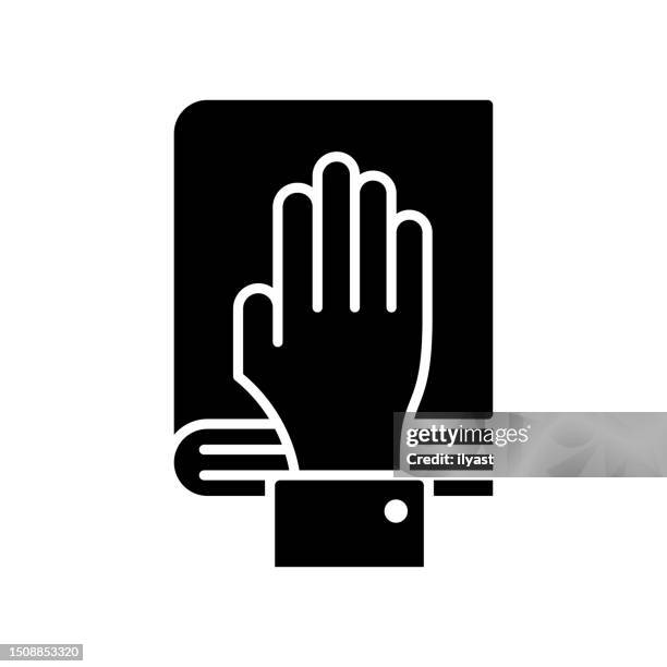 oath-taking black line & fill vector icon - testimonies stock illustrations