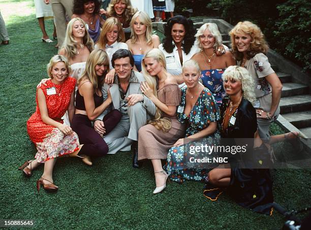 Episode -- Pictured: Playboy Playmates Cyndi Wood, Monique St. Pierre, Playboy founder Hugh Hefner, Playboy Playmates Debra Jo Fondren, Liv...