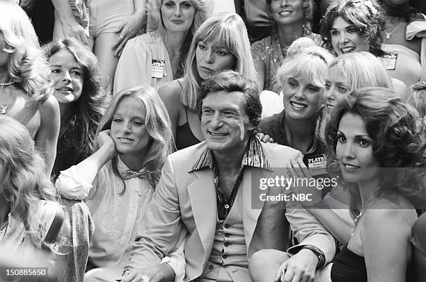 Episode -- Pictured: Playboy Playmates Claudia Jennings, Monique St. Pierre, Playboy founder Hugh Hefner, Playmates Dorothy Stratten, Connie Kreski,...