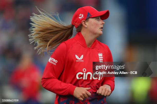 Sophie Ecclestone of England during the Women's Ashes 1st Vitality IT20 match between England and Australia at Edgbaston on July 01, 2023 in...