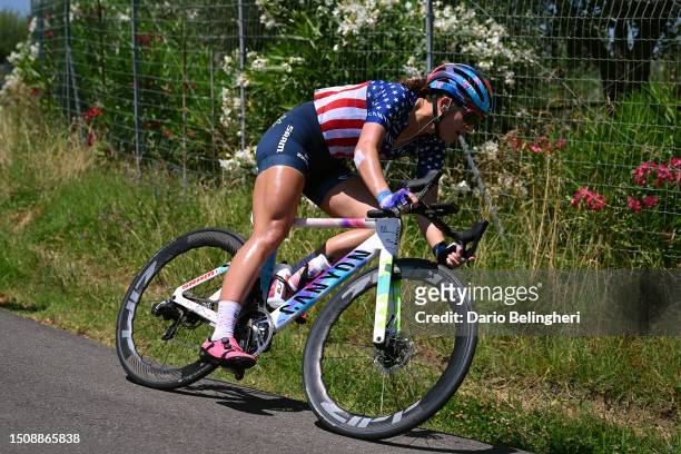 Chloe Dygert of The United States and Team Canyon//SRAM Racing competes during the 34th Giro d'Italia Donne 2023, Stage 3 a 118.2km stage from...