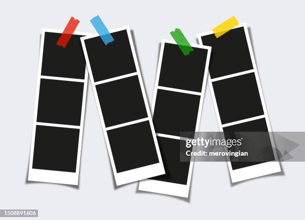 retro polaroid cards with sticky adhesive tape. photo frame set - instant camera stock illustrations