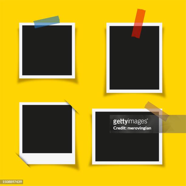 photo frame collection with blank place with sticky tape - instant print lift stock illustrations