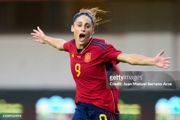 Esther Gonzalez of Spain celebrates after scoring his team's sixth goal during the international friendly match between Spain Women and Panama Women...