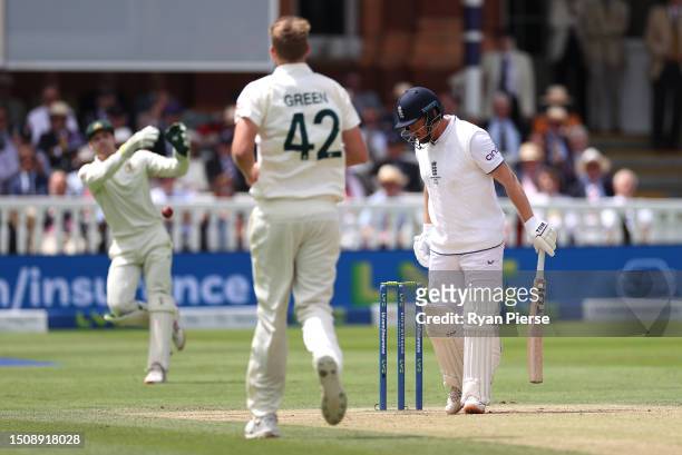 Alex Carey of Australia throws the ball befroe it hit the stumps to run out Jonny Bairstow of England during Day Five of the LV= Insurance Ashes 2nd...