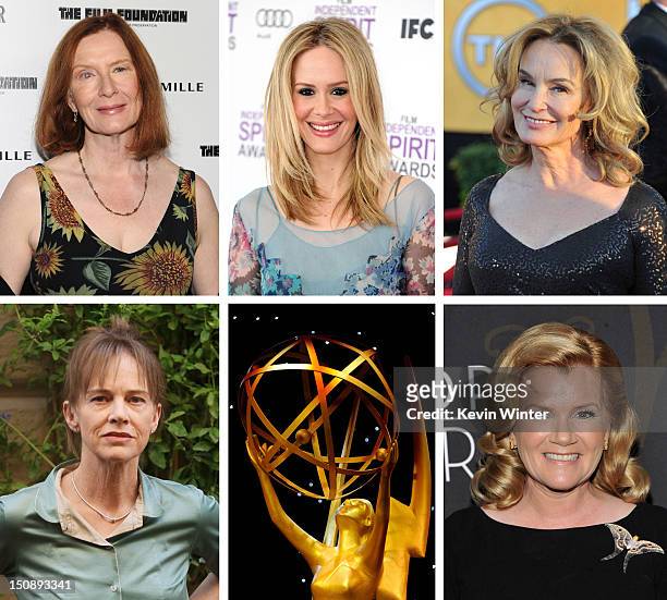 In this composite image a comparison has been made between the 2012 Emmy Nominees For Outstanding Supporting Actress In A Miniseries Or Movie....