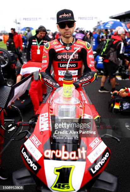 Alvaro Bautista of Spain and Team Aruba.it Racing riding The Ducati Panigale V4R on the Grid before The WorldSBK Tissot Superpole Race in the 2023...