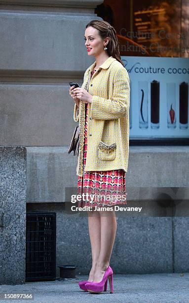 Leighton Meester filming on location for "Gossip Girl" on August 28, 2012 in New York City.