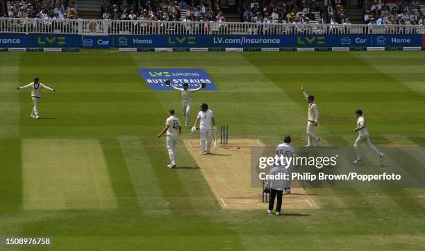 Jonny Bairstow of England is stumped by Alex Carey of Australia during the fifth day of the 2nd Test between England and Australia at Lord's Cricket...