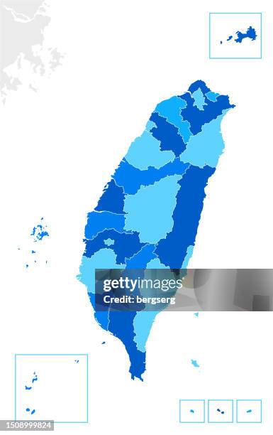 high detailed taiwan blue map with regions and national border of china - taiwan stock illustrations