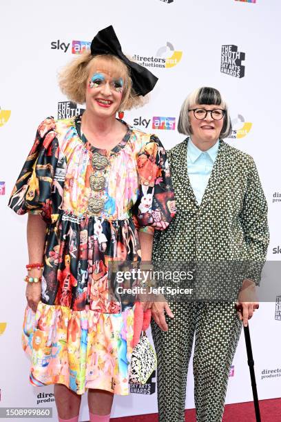 Grayson Perry and Philippa Perry arrive at The South Bank Sky Arts Awards 2023 at The Savoy Hotel on July 02, 2023 in London, England.