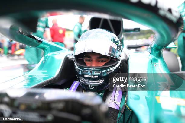 Lance Stroll of Canada and Aston Martin F1 Team prepares to drive on the grid prior to the F1 Grand Prix of Austria at Red Bull Ring on July 02, 2023...