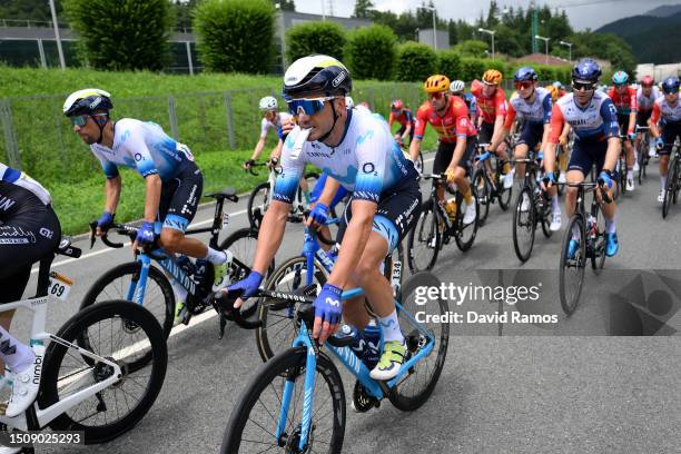 Gorka Izagirre of Spain and Movistar Team rides whilst eating during the stage two of the 110th Tour de France 2023 a 208.9km stage from...
