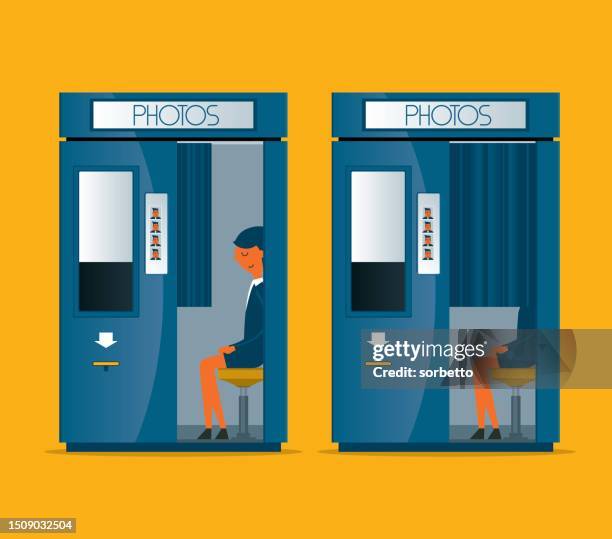 photo booth vending machine - businesswoman - photomaton stock illustrations