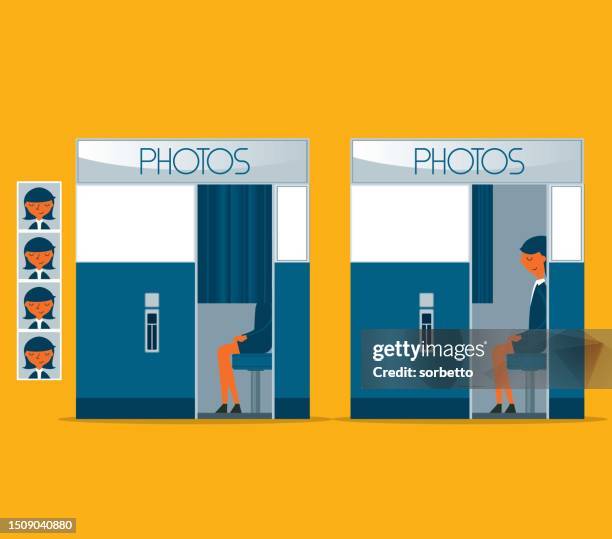 businesswoman - photo booth vending machine - photomaton stock illustrations